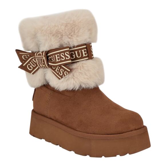 GUESS Women's Denla Cold Weather Faux Fur Cozy Booties Brown Size 8 - Picture 1 of 5
